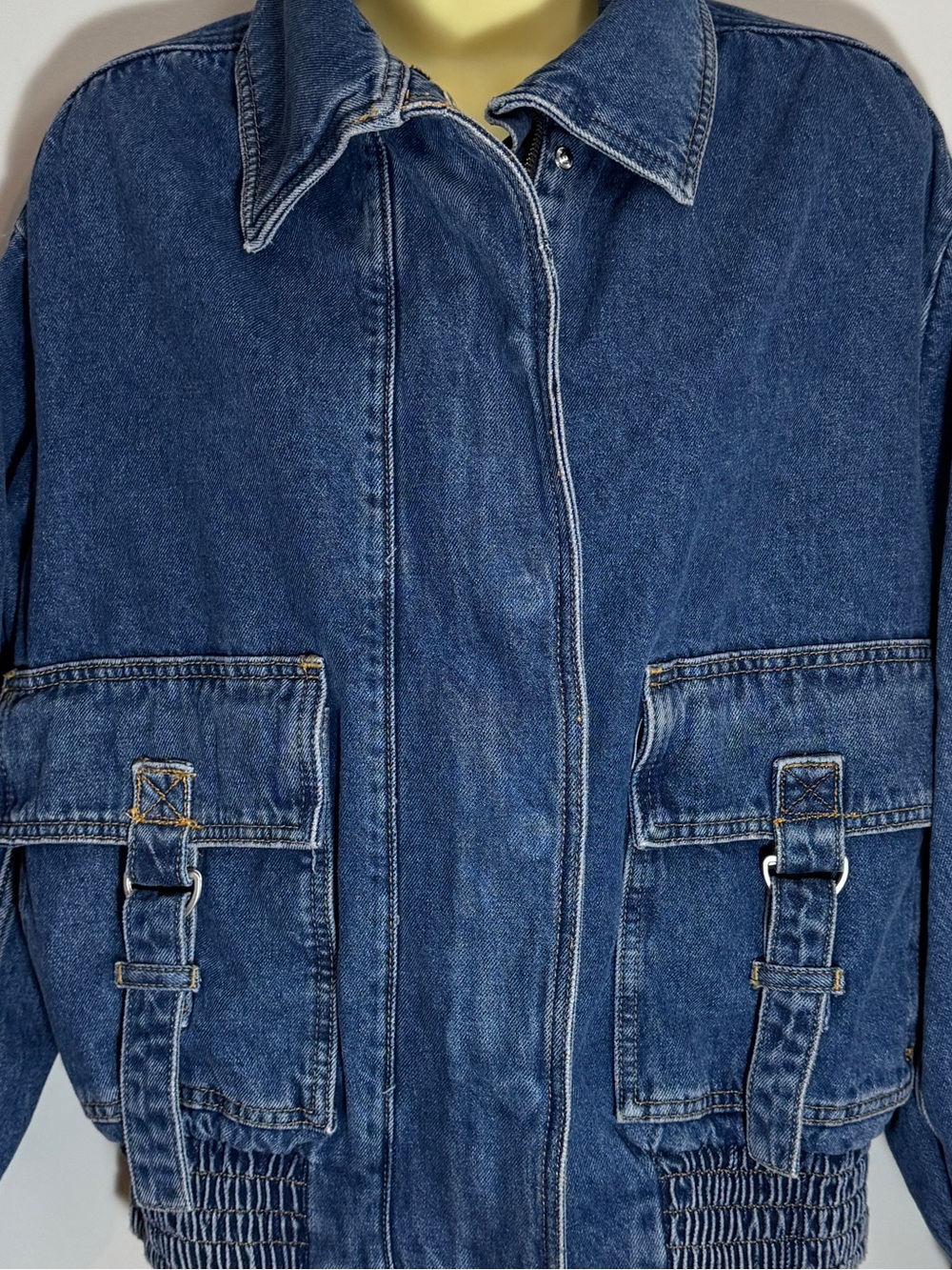 Anthropologie Pilcro Utility Denim Bomber Jacket Oversized Women’s XS NWT - Picture 3 of 15